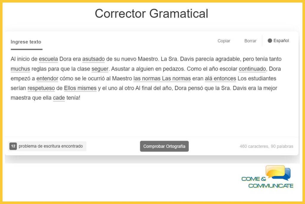 Pantallazo del corrector gramatical online Reescribir Textos