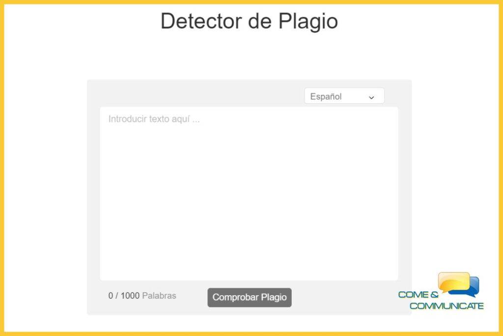 Pantallazo del detector de plagio del corrector gramatical online Reescribir Textos