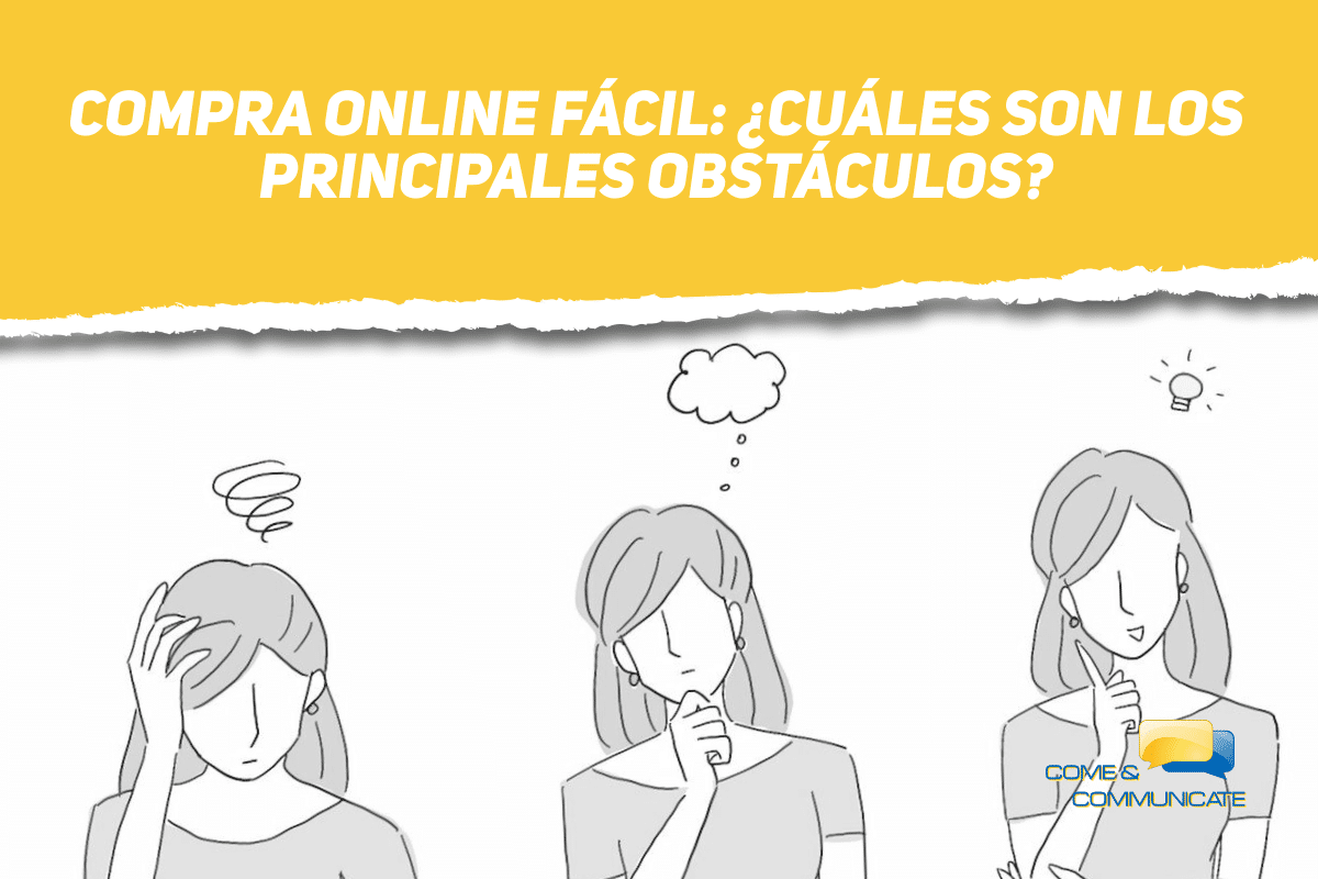 Ilustración de una chica que tiene problemas para comprar y después encuentra soluciones para una compra online fácil